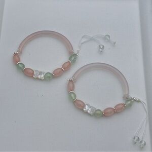 GB51 Handmade Rose Quartz Chalcedony Half Bangle Bracelet
